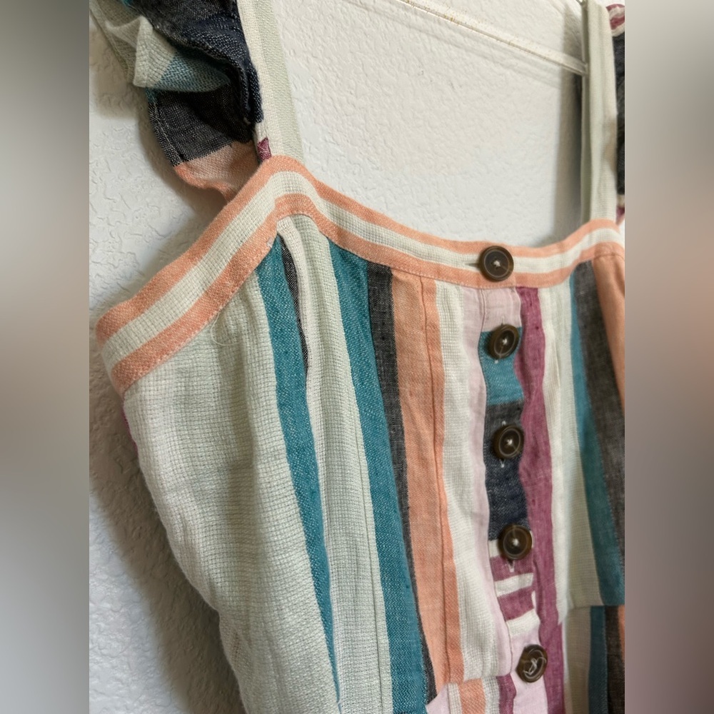 J CREW Linen Button-up midi dress in mixed stripe Multicolor Sleeveless Lined - Picture 8 of 15